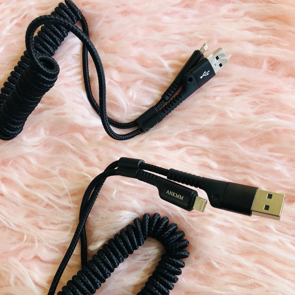 Coiled USB Cable for Car- 2 Qty/Sets